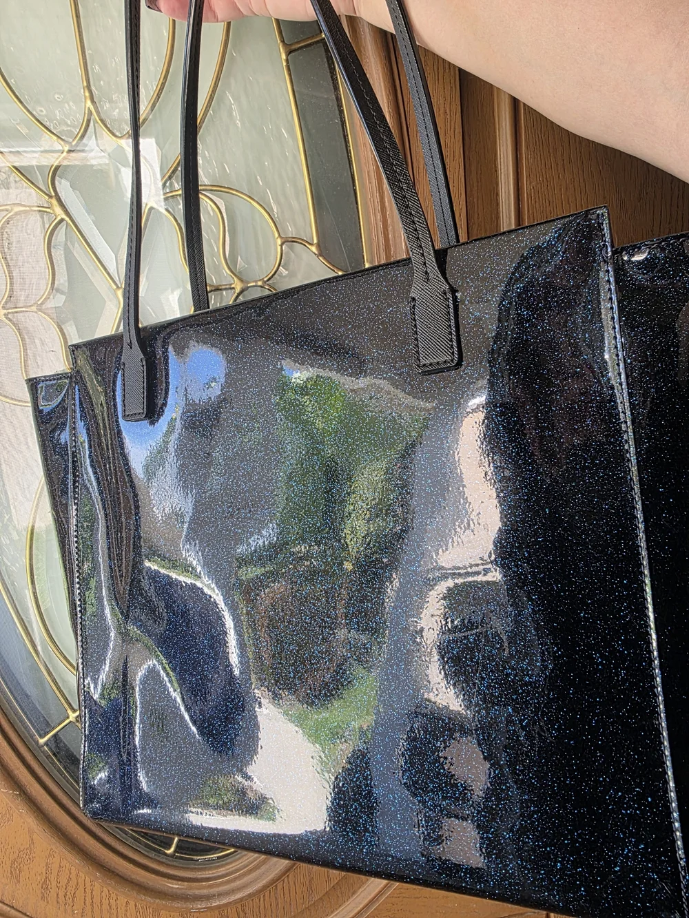 Kate Spade DARK BLUE Glitter Tote Bag Great For Winter!! Waterproof